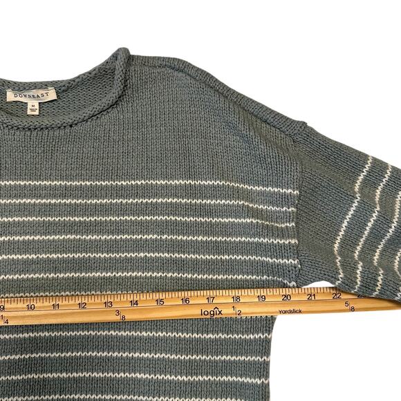 Downeast Sage Green/Cream Roll Neck Striped 100% Cotton Sweater Size M Coastal - Picture 5 of 8